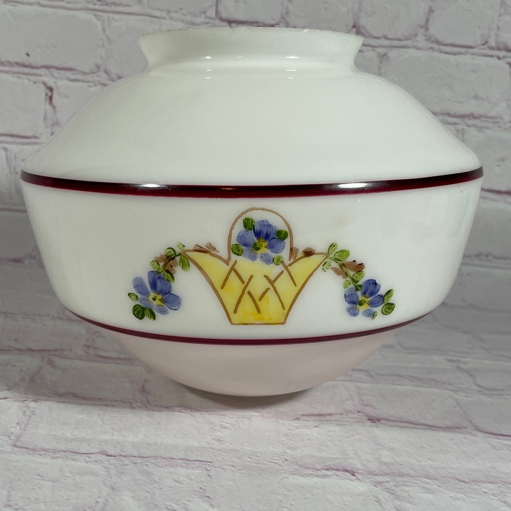 Vintage White Milk Glass Hand Painted Ceiling Light Shade - Picture 1 of 8